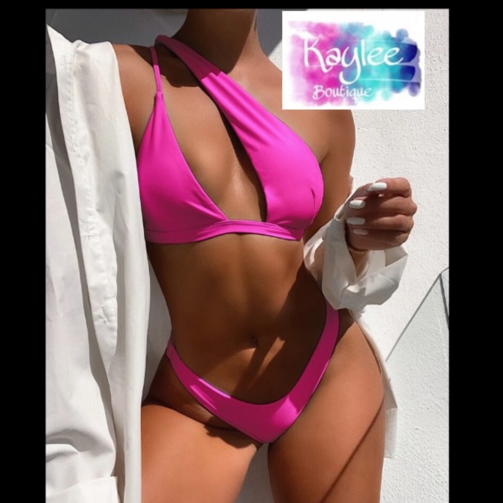 Kaylee Boutique Cut Out One Shoulder Bikini Pink